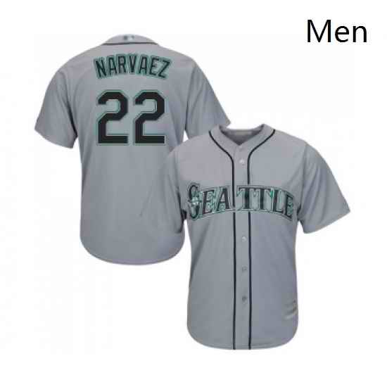 Mens Seattle Mariners 22 Omar Narvaez Replica Grey Road Cool Base Baseball Jersey